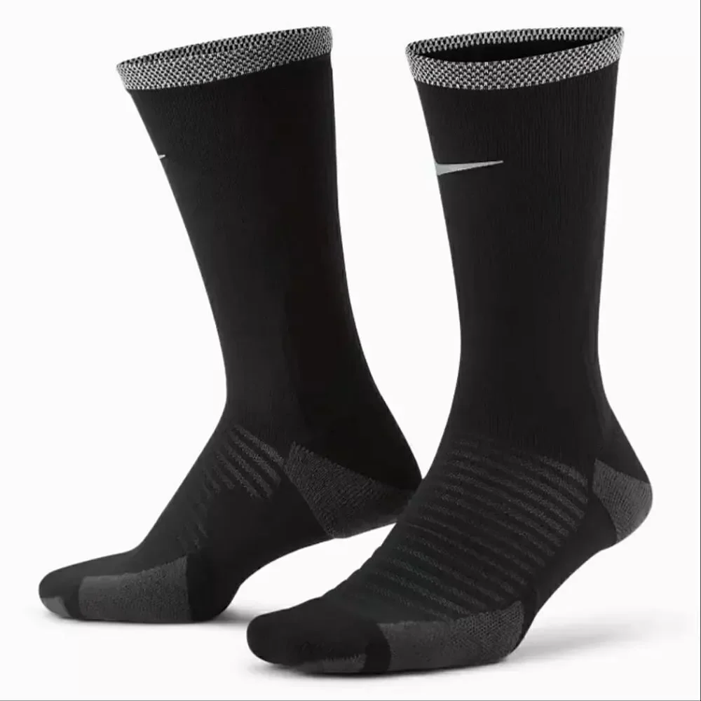 Nike Spark Lightweight Crew Running Socks Black Silver Women's M 7-9.5 Brand New
